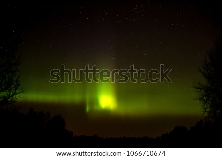 The Northern Lights Aurora Borealis peakes. An aurora is a natural light display in the sky, predominantly seen in the high latitude (Arctic / Antarctic) regions but sometimes even in Uppland, Sweden