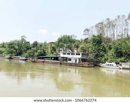 The boat parking near riverside in Mekong river near border between Thailand and Laos