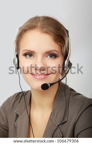 Close-up portrait of a customer service agent, isolated on white