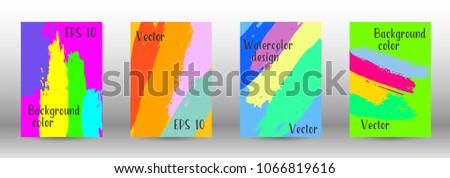 Vector watercolor background. Set from A4 modern abstract backgrounds with multicolored strokes. Template of design. Suitable for the design of banners, posters, booklets, reports, magazines. EPS 10