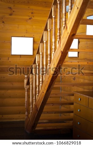 A part of an interier of the wooden house with the stairs. Mock up background.