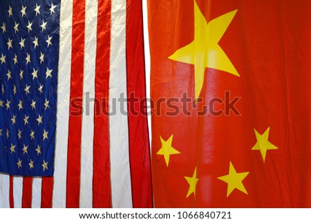 hanging national flags of China and USA
