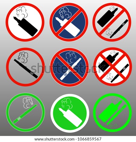 A set of signs with electronic cigarettes prohibition of soaring and a place for smoking