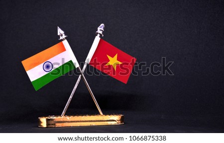 India and Vietnam table flag with black Background