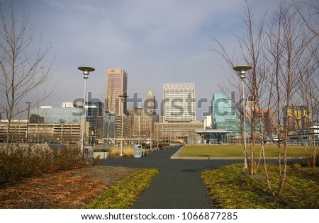 Buildings in Inner Harbor in Baltimore in Maryland state, USA