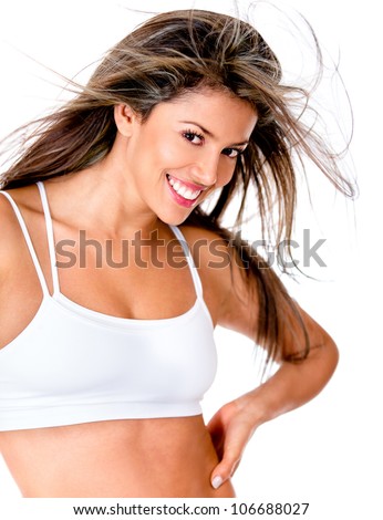 Beautiful confident woman smiling - isolated over a white background