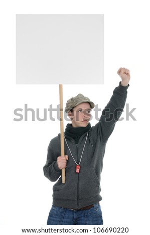 Protesting person with sign
