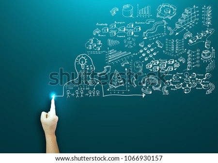 Hands pointing - Skecth Human head Plan Business with graph -  modern Idea and Concept  illustration Business.