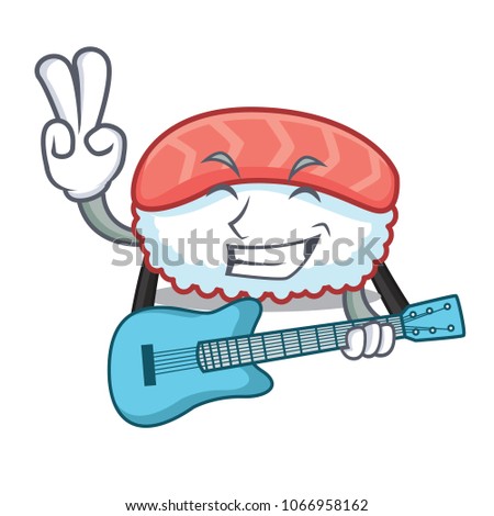 With guitar sushi salmon mascot cartoon