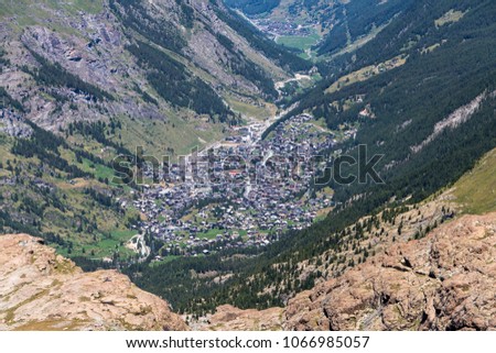 Aerial view of Zermatt valley, Valais, Switzerland. photo taken from materhorn