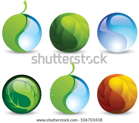 Set of vector icons of harmony symbols representing balance with nature or environmental conservation.