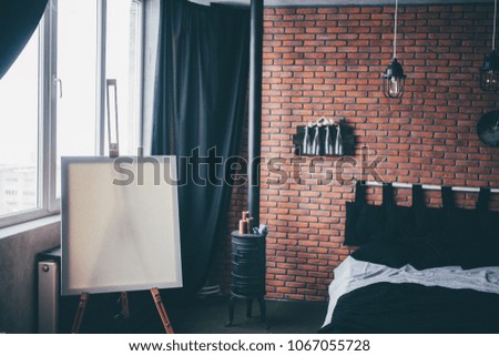 bed on the stone wall background