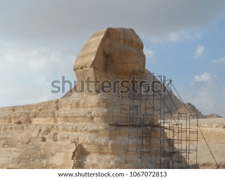sphinx head on 3/4 view with construction