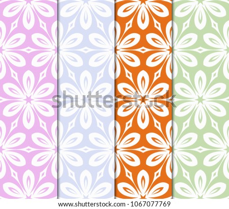 Set of Seamless background pattern in geometric floral style. Vector illustration