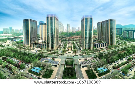 modern city office buildings in jinan shandong china Royalty-Free Stock Photo #1067108309