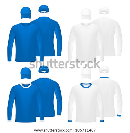 Template set: long sleeve blank t-shirts and hats.