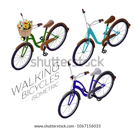 set of urban walking bicycles. isometry 3d
