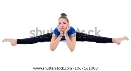beautiful flexible woman doing stretching exercise isolated on white background