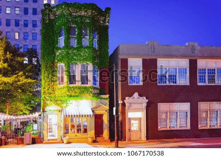 Old brick building in Philadelphia, in Pennsylvania, USA.  In the evening