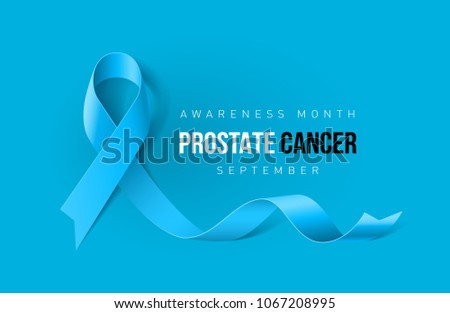 Banner with Prostate Cancer Awareness Realistic Light-Blue Ribbon. Design Template for Info-graphics or Websites Magazines on Blue Background