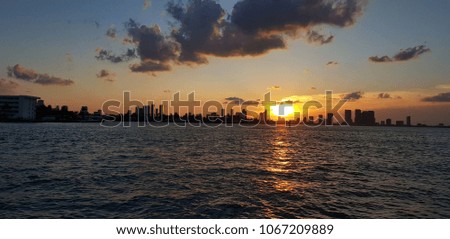 Beautiful scene on the sunset over the skycraper of Miami beach, Florida, USA