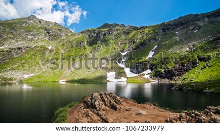 Landscape Lake with Snow in Carpathian Mountains, Roumania