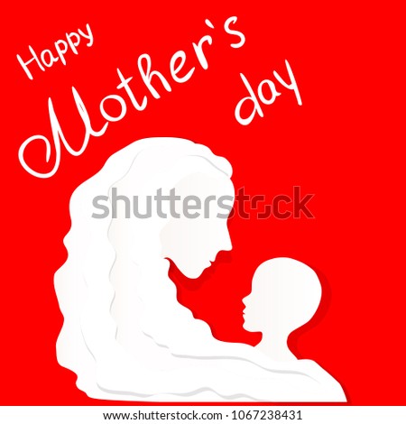 Vector of Mothers day greeting card with silhouette mother and baby on red background