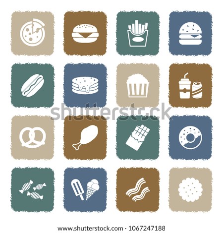 Fast Food Icons. Grunge Color Flat Design. Vector Illustration. 
