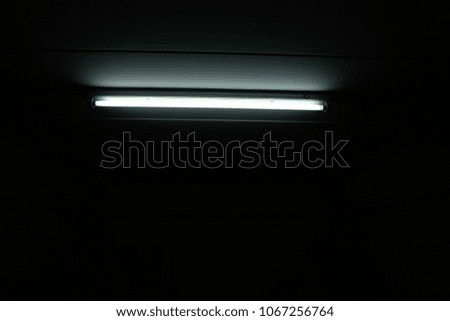 Fluorescent, illumination, white light, in the dark,long bulb, Lamp at ceiling