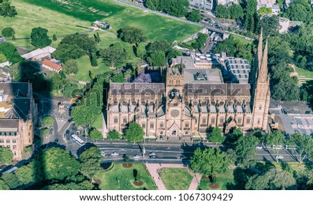 St Mary Cathedral - Aerial view of Sydney - Australia.