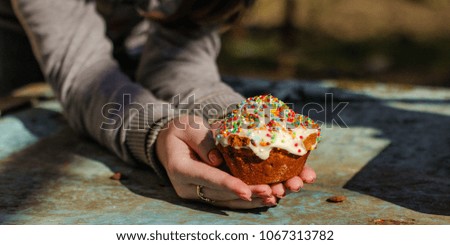 beautiful cupcake with icing and decor (fresh pastries)

