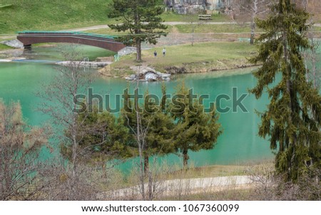 The lake of the mountain village of Bozel, Tarentaise, Vanoise, Rhone Alpes, Savoie, France