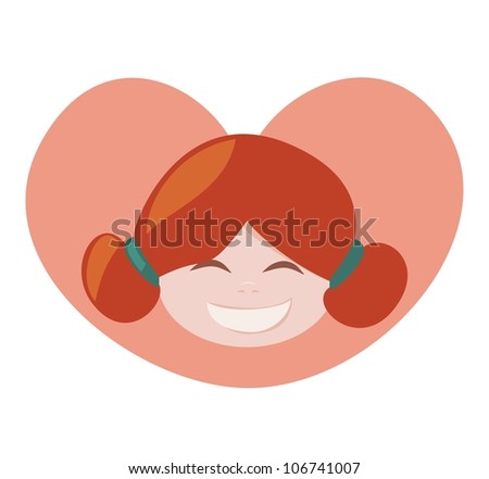 I love my redhead laughing girl with all my heart. She is happy with her ginger hair tied in a ponytails. Illustration isolated on white background