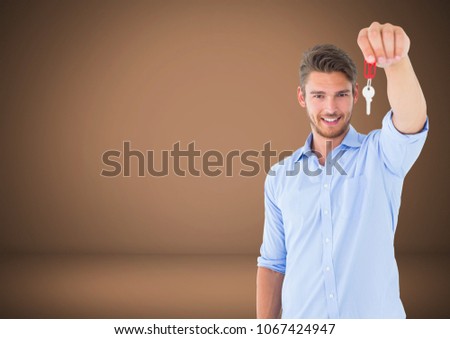 Man Holding keys in front of vignette