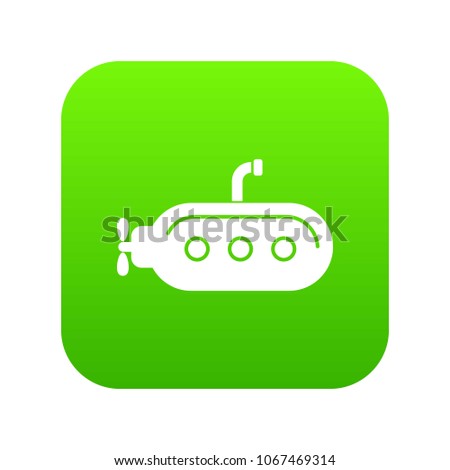Submarine with periscope icon green vector isolated on white background