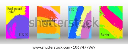 Vector watercolor background. Set from A4 modern abstract backgrounds with multicolored strokes. Template of design. Suitable for the design of banners, posters, booklets, reports, magazines. EPS 10