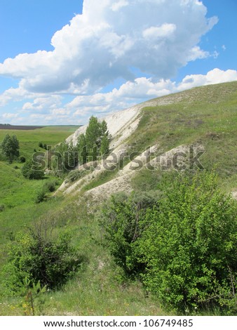 Chalk hills in the summer day