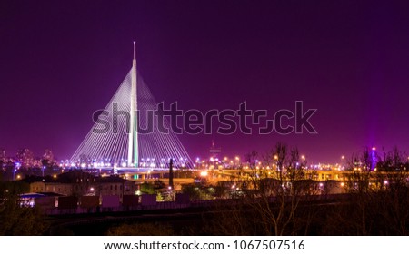 New bridge in Belgrade city, Serbia in long exposure night shot