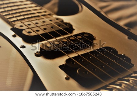 Closeup of guitar pickups