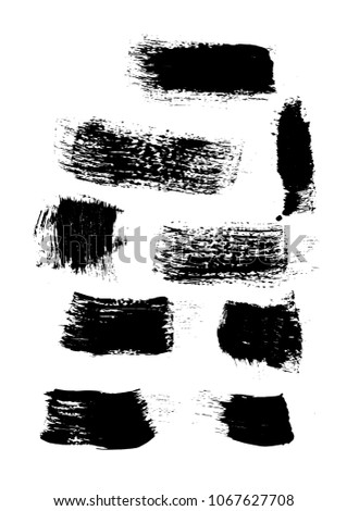 Large set different grunge brush strokes. Dirty artistic design elements isolated on white background. Black ink vector brush strokes. Black isolated paintbrush collection. Brush strokes isolated.