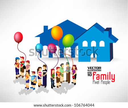 conceptual pixel people family vector design