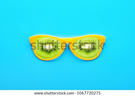 Beach sunglasses on blue background, Summer holiday concept