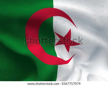 Texture of a fabric with the image of the flag of Algeria, waving in the wind.
