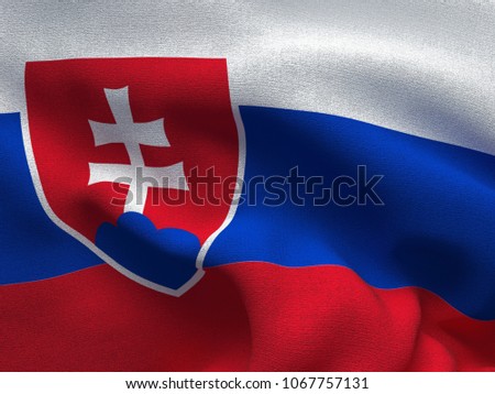 Texture of a fabric with the image of the flag of Slovakia, waving in the wind.