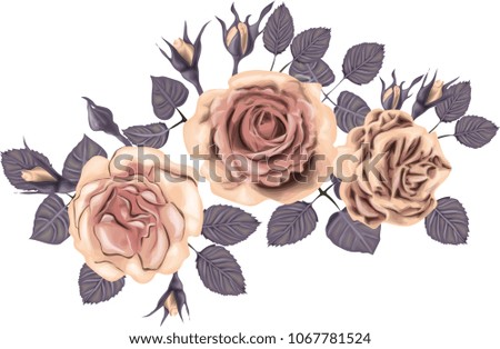 Bouquet of golden  roses with violet leaves - High detailed vector 