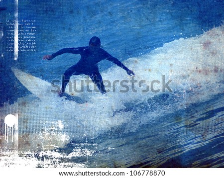 surf vintage poster with rider jumping