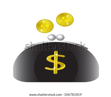 black purse with a dollar sign and the two coins
