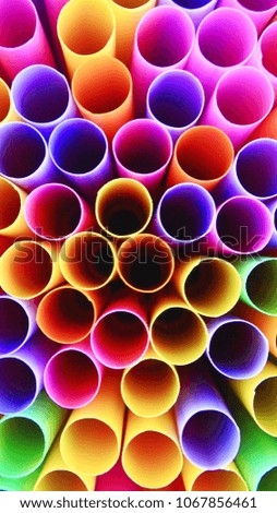 Colorful drinking straws, top view, closeup, macro, abstract texture background