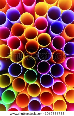 Colorful of drinking straws, top view, closeup, macro, abstract texture background