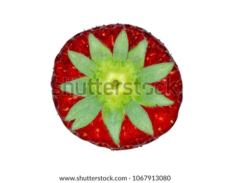 Strawberry top view - isolated with white background, focus stacked, non-edited